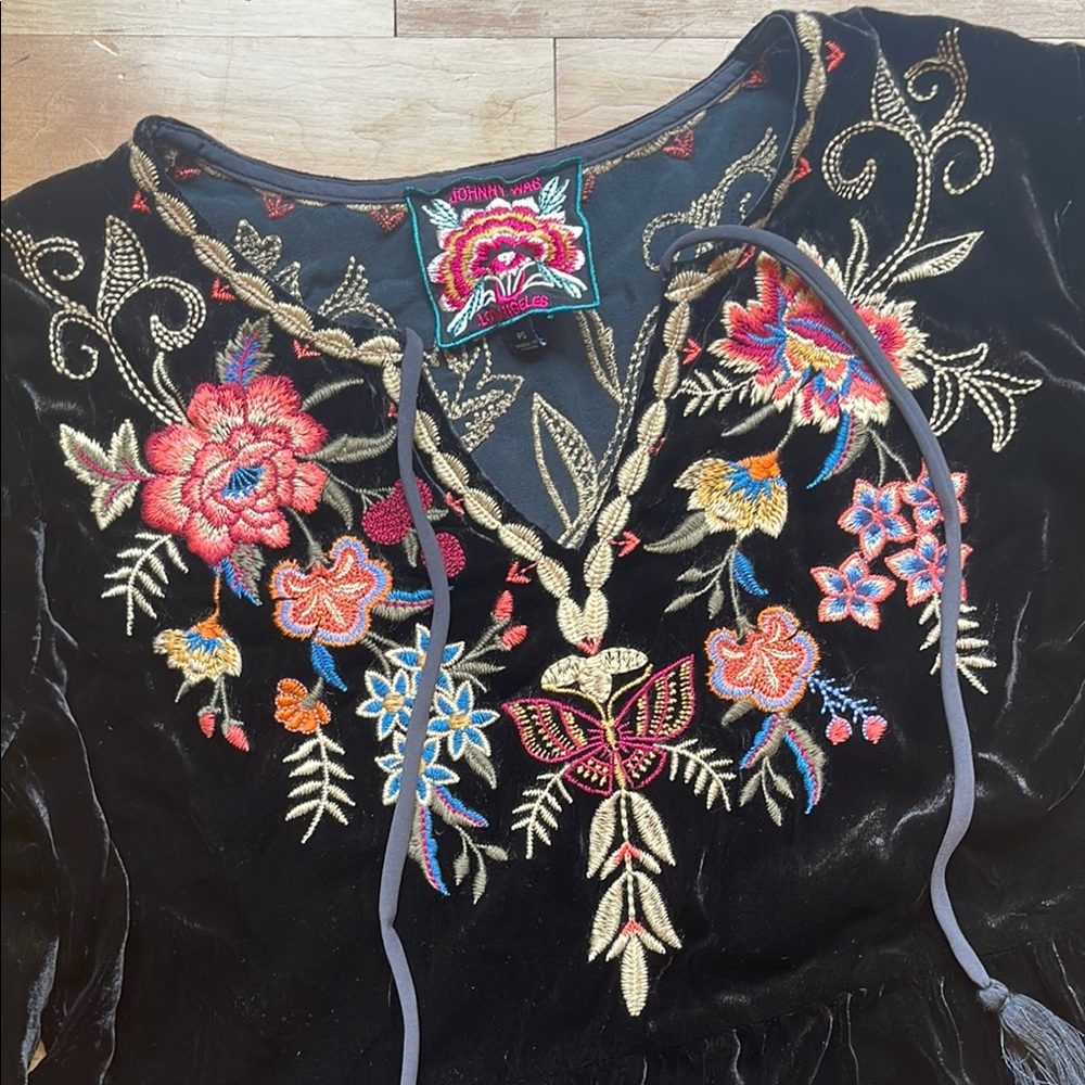 Johnny Was Taline black velvet dress
